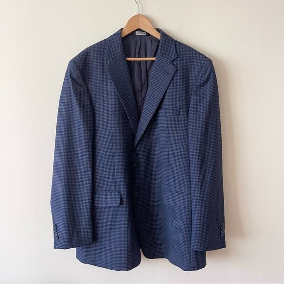 Jos. A Bank Tailored Fit Check Sportcoat Men's Blue Wool Blazer size 46L - Picture 1 of 9